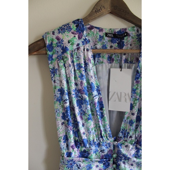 Zara NWT Floral Open Front Maxi Padded Shoulder Sleeveless Dress Medium - Picture 10 of 15